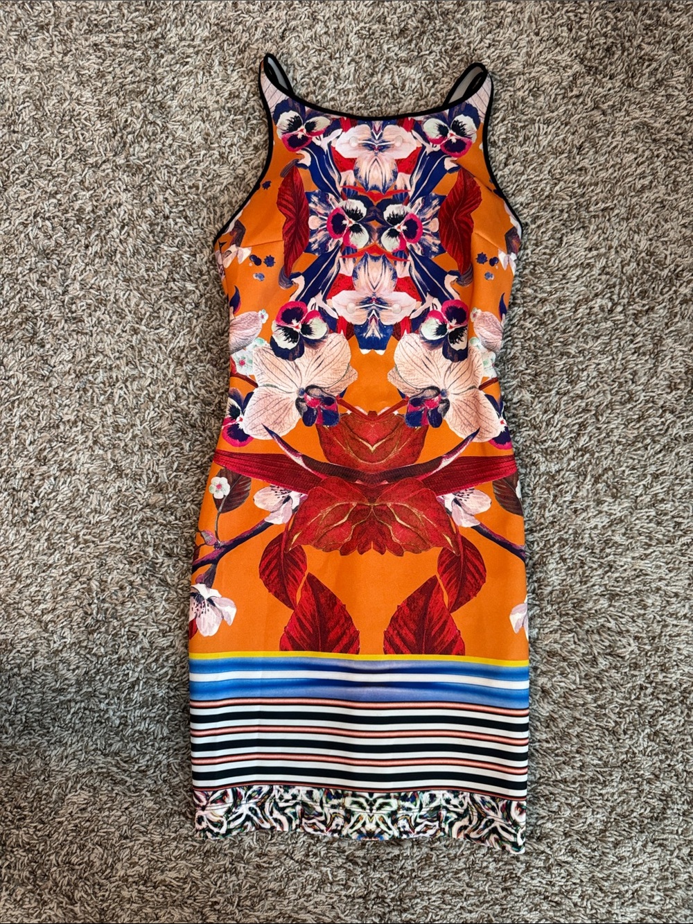 Clover Canyon Orange Floral Mirror-Print Bodycon Dress